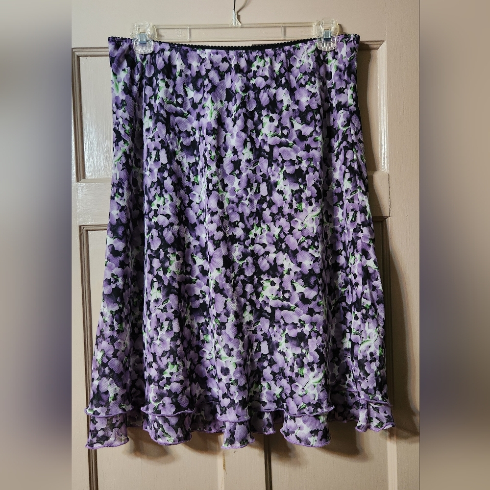 Notations Flirty Purple Floral Double Ruffle Hem Lightweight A-line Skirt XL